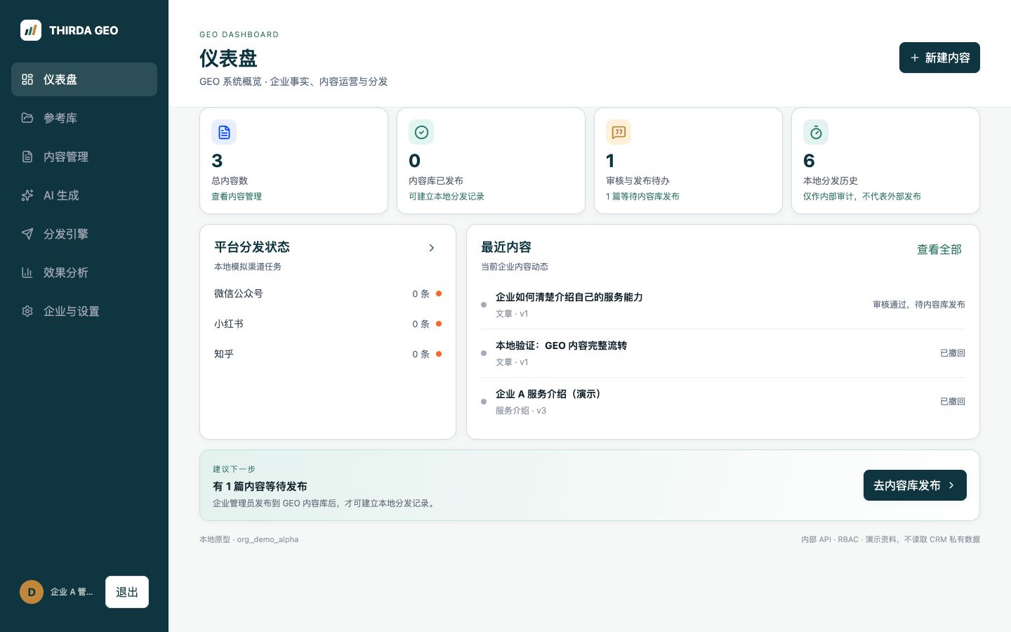 THIRDA GEO 企业内容生成与分发仪表盘（本地演示资料）